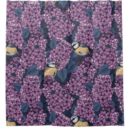 Vogels in violette lila tuin douchegordijn (Voorkant)