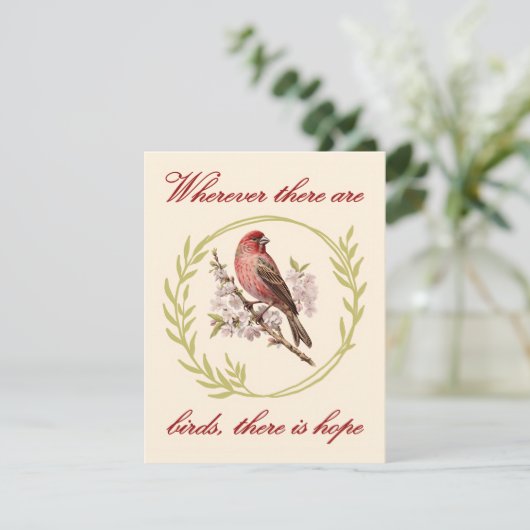 Vogels Inspirerend Quote, Vogelbloemenkrans Feestdagenkaart (Staand voorkant)