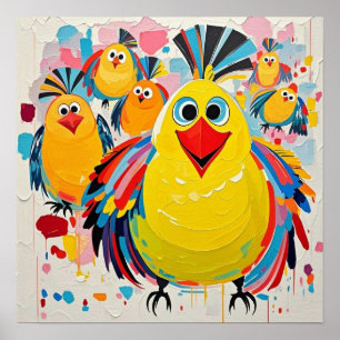 Vogels kleurrijke kunst abstracte dikke reus schat poster