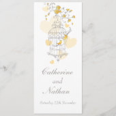 Vogels kooi geel grijs bruiloft diner menu (Voorkant)