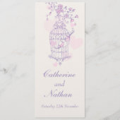 Vogels kooi paarse roze bruiloft diner menu (Voorkant)