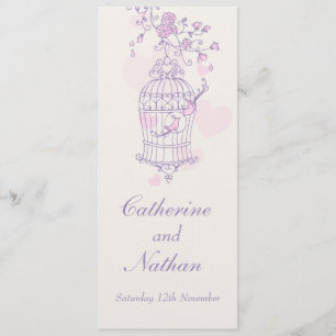 Vogels kooi paarse roze bruiloft diner menu