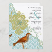 vogels Lagoon Endive Damask Wedding Kaart (Voorkant / Achterkant)