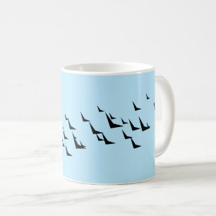 Vogels lichtblauw zwart patroon koffiemok