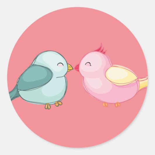 vogels, liefde-romance ronde sticker (Voorkant)