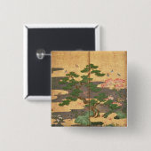 Vogels met herfst- en winterbloemen vierkante button 5,1 cm (Voorkant /achterkant)