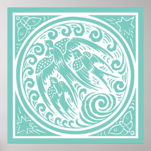  vogels met vlinders en sterren poster