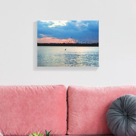 Vogels migreren bij zonsondergang canvas afdruk (Insitu (Woonkamer))