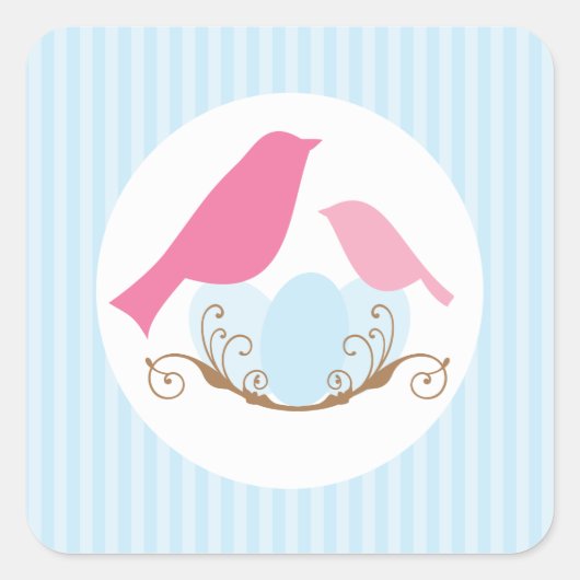 Vogels Nest Baby shower Envelope Seals Vierkante Sticker (Voorkant)