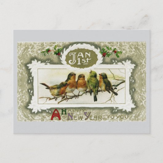  Vogels Nieuwjaar Briefkaart (Voorkant)