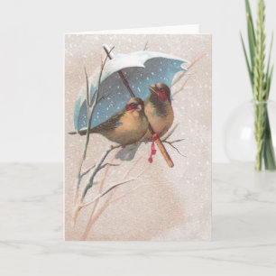 Vogels onder blauwe paraplu kaart