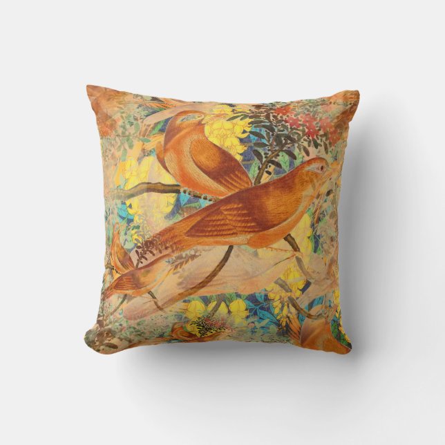 Vogels op bijkantoor, Blauwgroen, Oranje, geel Sie Kussen (Voorkant)