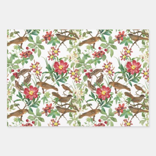 Vogels op bijkantoren, bessen en bladeren inpakpapier vel (Voorkant)