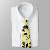Vogels op Cherry Blossom Black op Lemon Yellow Stropdas (Gebonden)