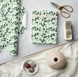 Vogels op Cherry Blossom Black op Mint Green Cadeaupapier