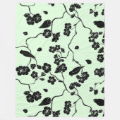 Vogels op Cherry Blossom Black op Mint Green Fleece Deken (Voorkant)