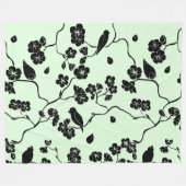 Vogels op Cherry Blossom Black op Mint Green Fleece Deken (Voorkant (Horizontaal))