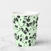 Vogels op Cherry Blossom Black op Mint Green Papieren Bekers (Links)