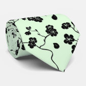 Vogels op Cherry Blossom Black op Mint Green Stropdas (Opgerold)