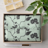 Vogels op Cherry Blossom Black op Mint Green Tissuepapier (Geschenk)