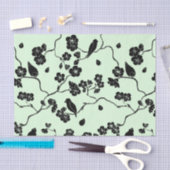Vogels op Cherry Blossom Black op Mint Green Tissuepapier (Craft)