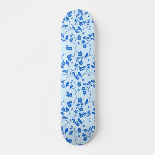 Vogels op Cherry Blossom Blue op Blue Skateboard (Voorkant)