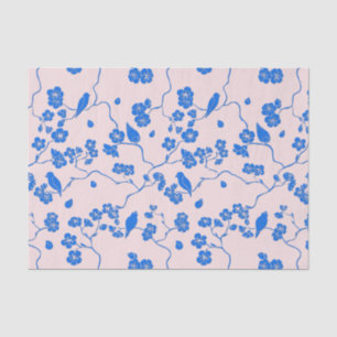 Vogels op Cherry Blossom Blue op Blush Tissuepapier
