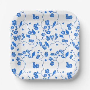 Vogels op Cherry Blossom Blue Print Papieren Bordje