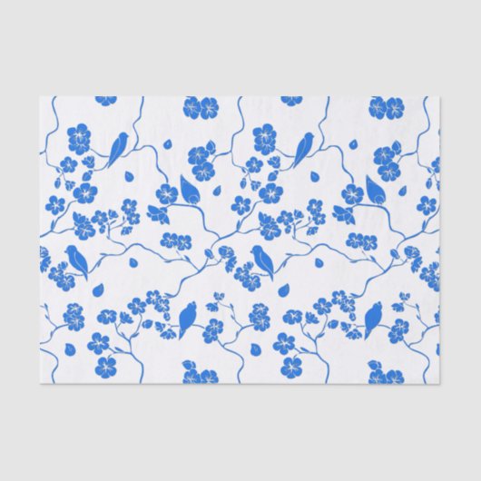 Vogels op Cherry Blossom Blue Print Tissuepapier (Voorkant)