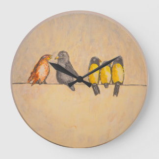 Vogels op draad - acrylwandklok grote klok