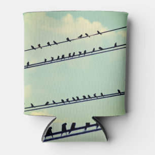 Vogels op draden, blauwe lucht. blikjeskoeler