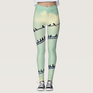 Vogels op draden,  blauwe lucht. leggings