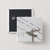 Vogels op draden vierkante button 5,1 cm (Voorkant /achterkant)