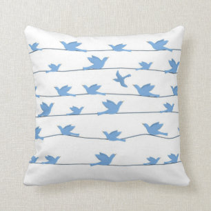 Vogels op een draad, Silhouette in Blue Kussen
