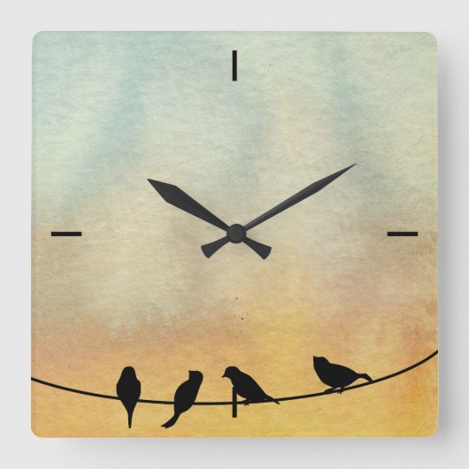 Vogels op een draad vierkante klok (Voorkant)