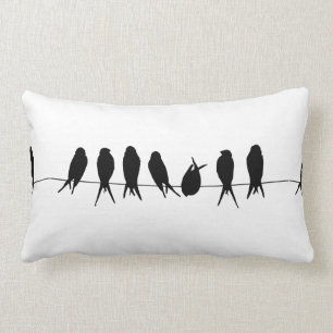 Vogels op een draad zwart-wit ontwerp kussen
