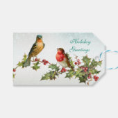 vogels op een Holly Branch Gift Label Cadeaulabel (Voorkant (Horizontaal))
