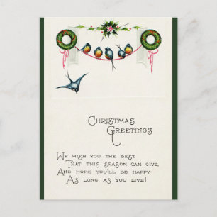  vogels op een kerst met een lint briefkaart