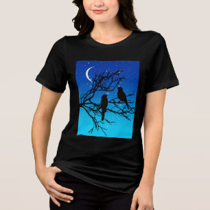 Vogels op een vertakking, zwart tegen het Blauw va Tri-Blend Shirt