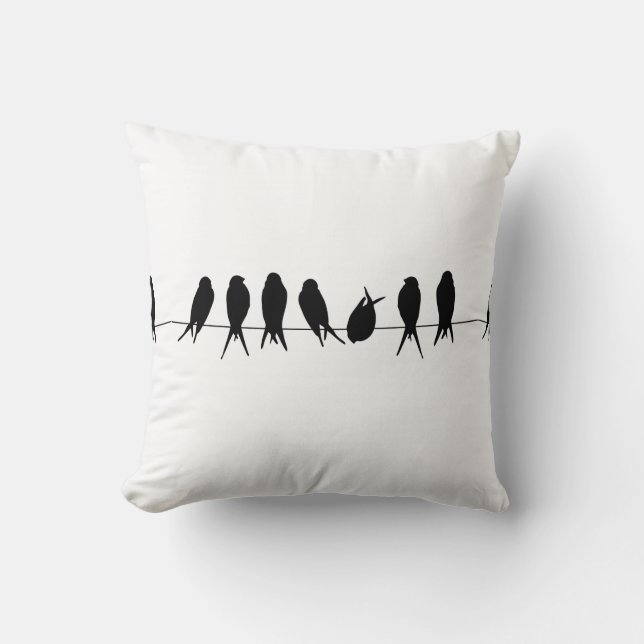 Vogels op een Wire Black & White Design Pillow Kussen (Voorkant)
