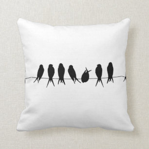 Vogels op een Wire Black & White Design Pillow Kussen
