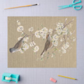 Vogels op het bloeiende Aftakking Gold Franse Manu Tissuepapier (Craft)