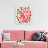Vogels op het canvas van de tuin (Rood op Sage) (Insitu (Woonkamer))