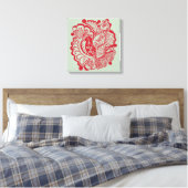 Vogels op het canvas van de tuin (Rood op Sage) (Insitu (Slaapkamer))