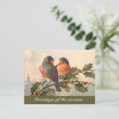  vogels op Holly Branch briefkaart (Staand voorkant)