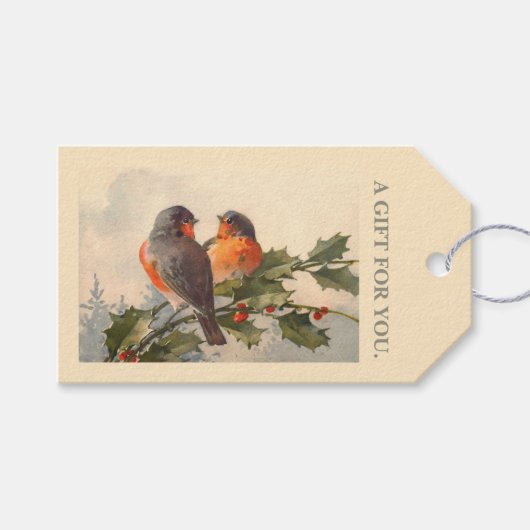 Vogels op holly branch cadeaulabel (Voorkant (Horizontaal))