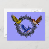 Vogels op Paarse bloemenkrans Briefkaart (Voorkant / Achterkant)