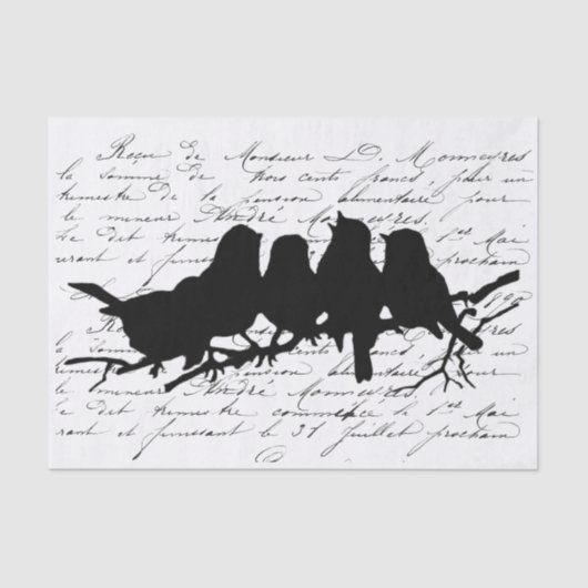 Vogels op vertakking Black Silhouette Decoupage Fr Tissuepapier (Voorkant)