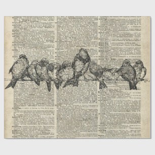 Vogels op vertakkingsplaat  boven de oude boekpagi cadeaupapier