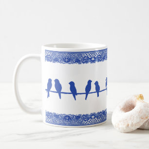 Vogels op Wire Blue White Willow Whimsical Simple Koffiemok